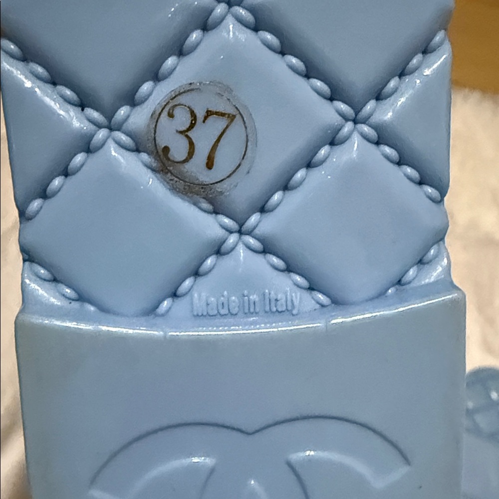 CHANEL Blue Camellia Slide Sandals - Picture 4 of 8